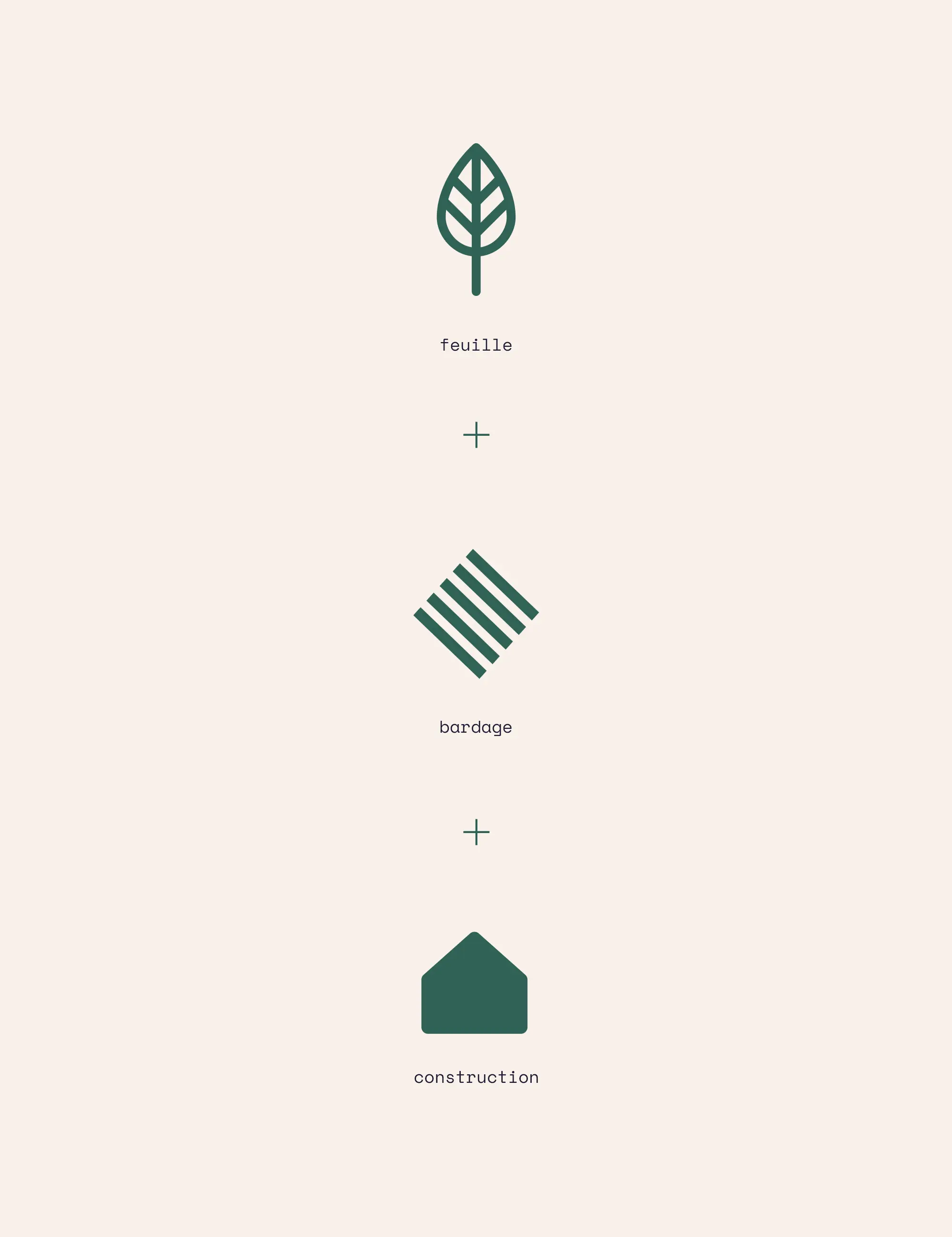 Composition du symbole Neolife : une feuille, le bardage, une maison pour la construction