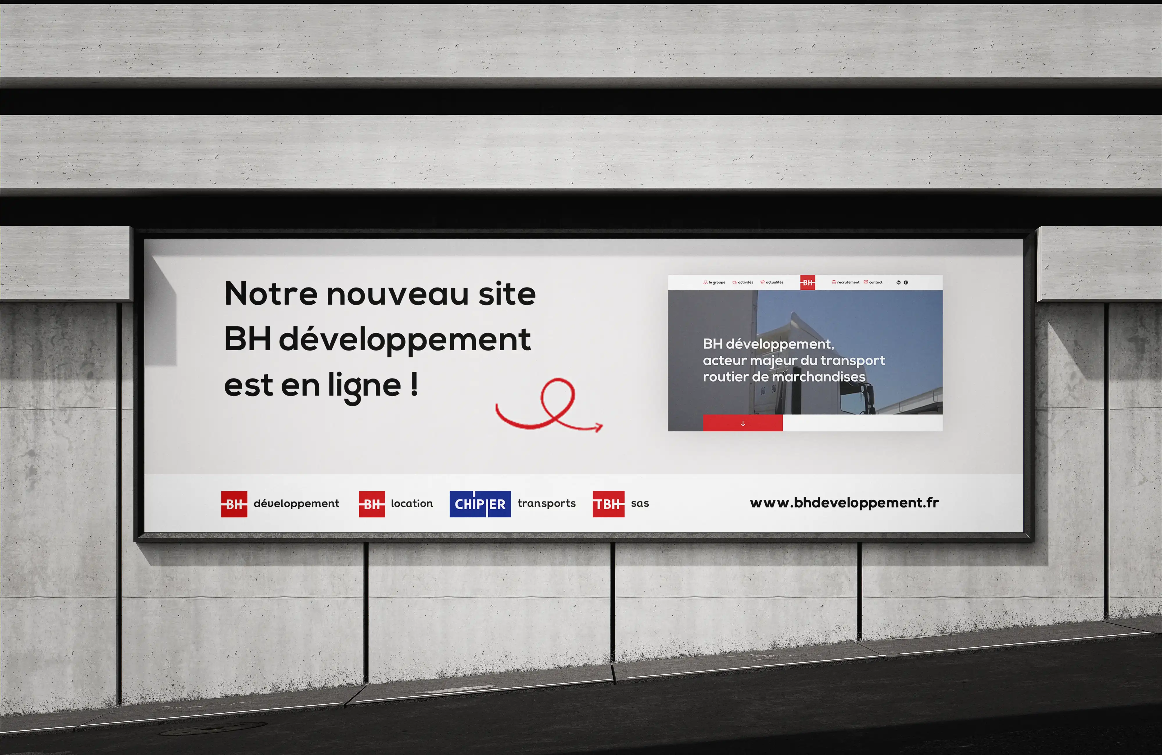 Panneau publicité présentant le nouveau site internet BH développement / BH groupe