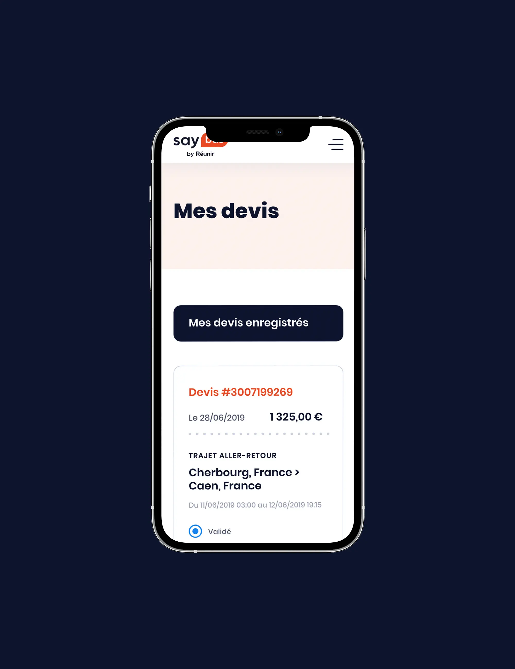 Vue mobile de la page des devis sur le site Saybus