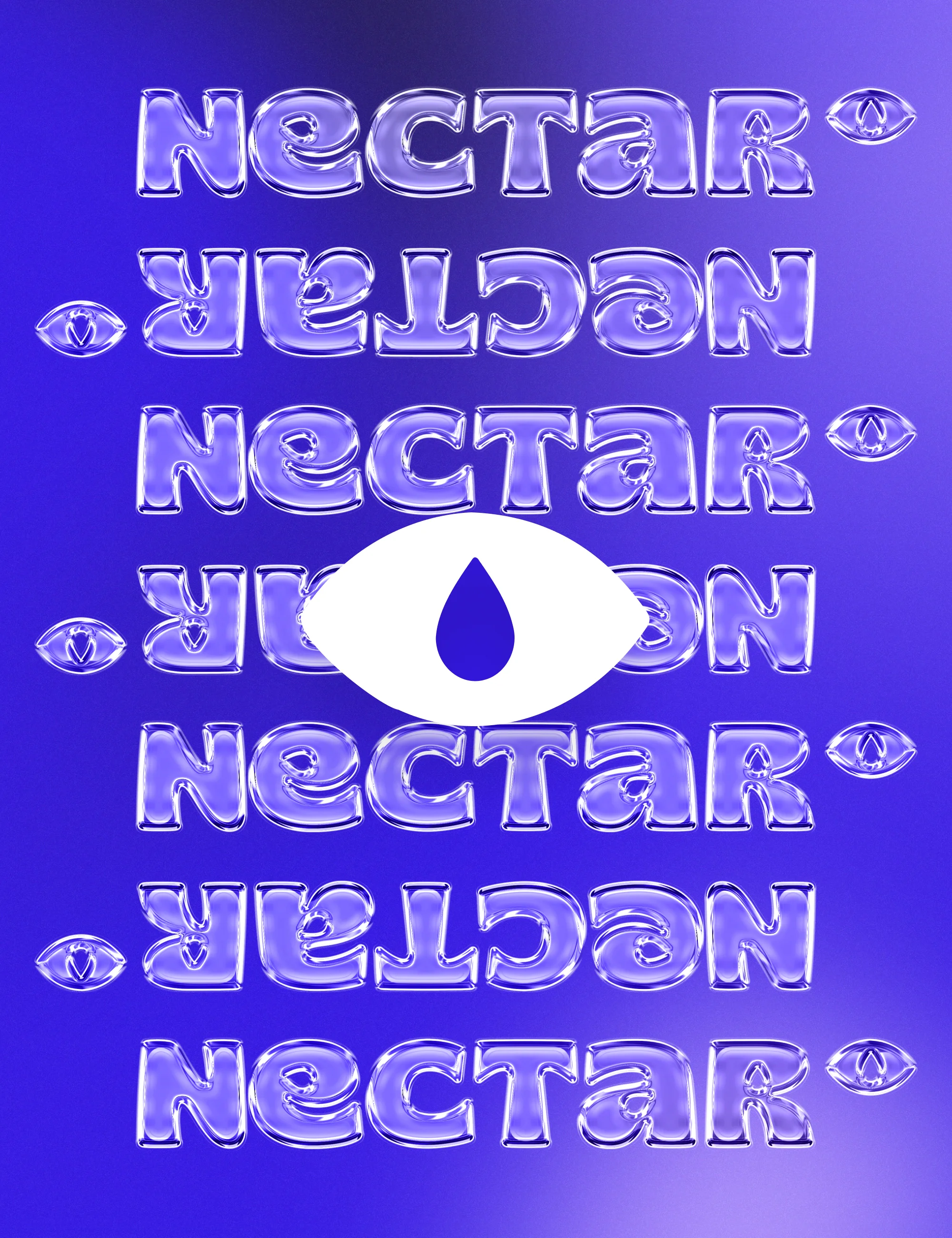 Poster avec le symbole de l'oeil Nectar en premier plan et le logo en effet 2D glass en arrière-plan
