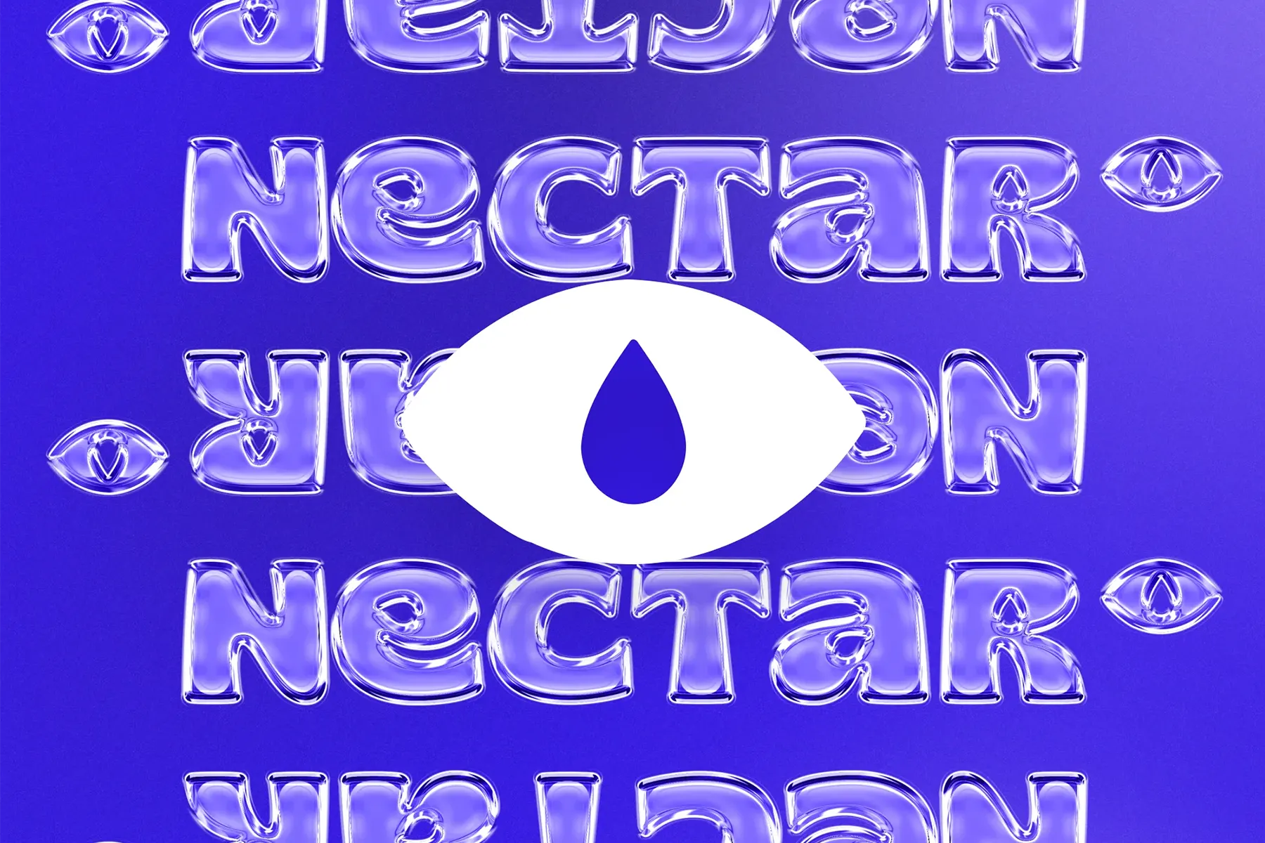 Poster avec le symbole de l'oeil Nectar en premier plan et le logo en effet 2D glass en arrière-plan