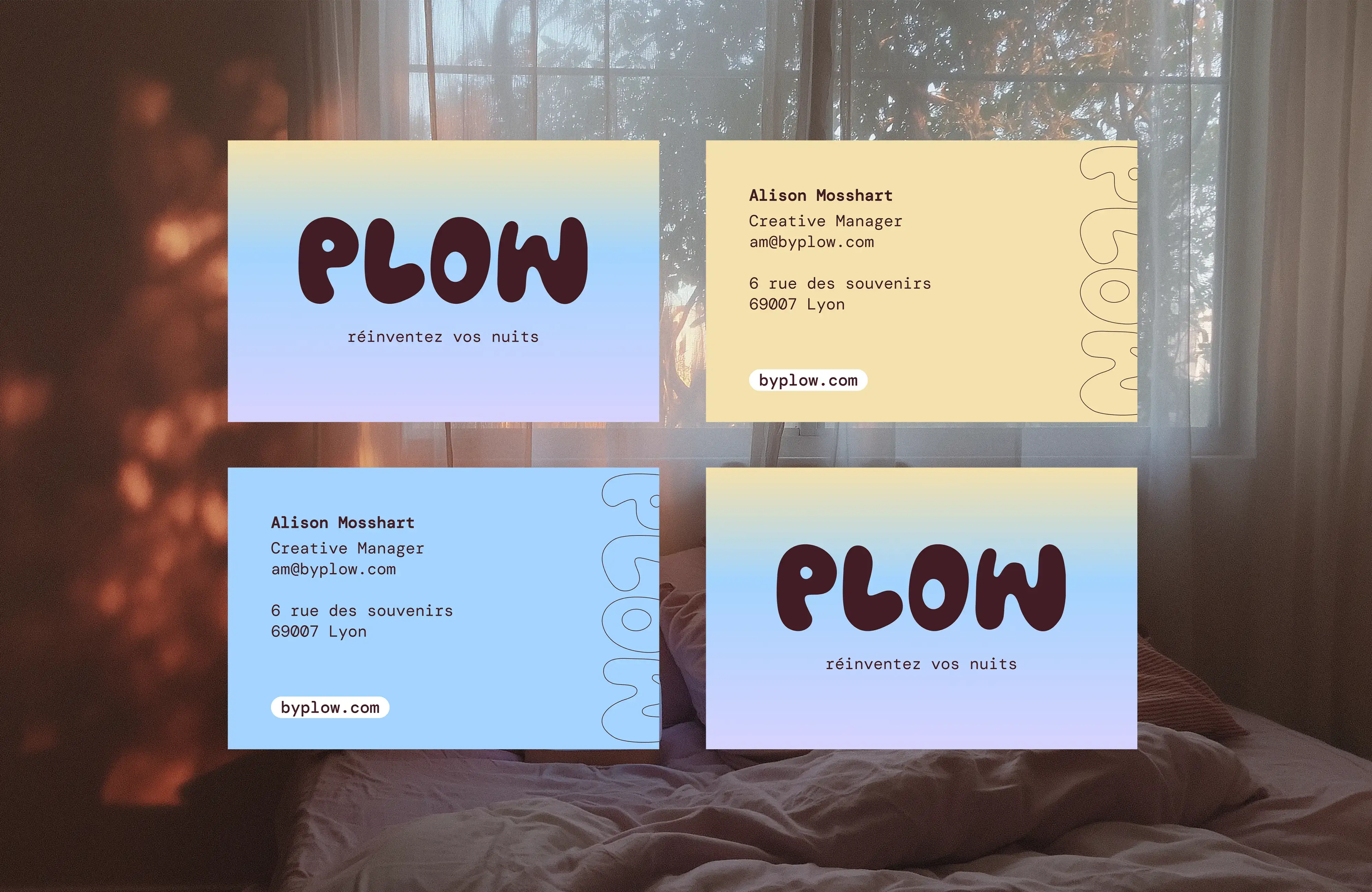 Cartes de visite de la marque Plow, veilleuse en forme de nuage pour l'aide au sommeil, par Clarisse Joly (rvb challenge)